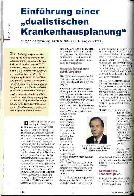 Vorschauseite 1: Einführung einer dualistischen Krankenhausplanung
