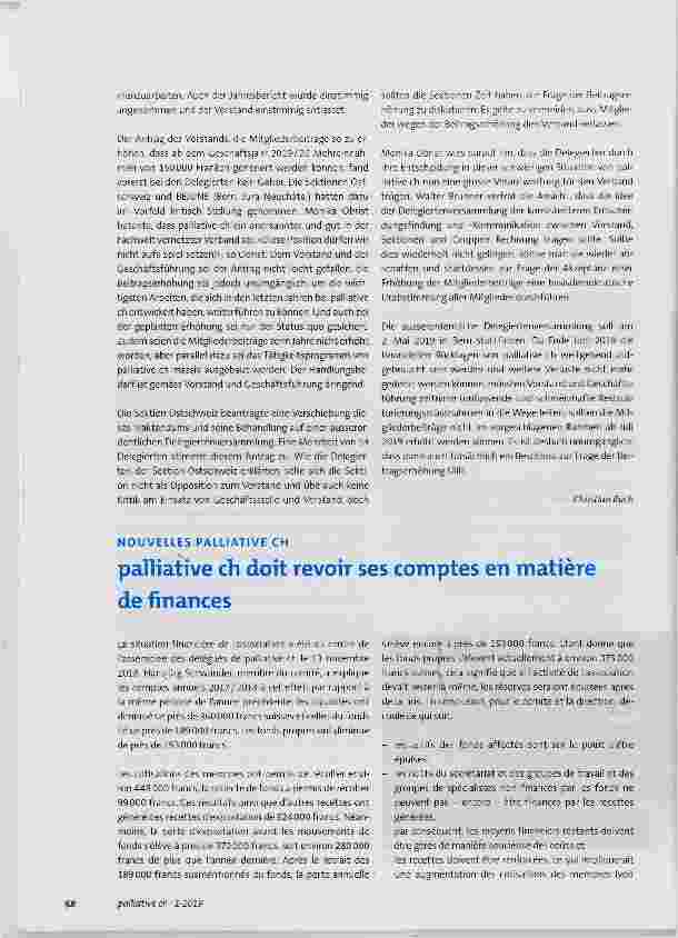 Vorschauseite 2: palliative ch muss in Sachen Finanzen über die Bücher