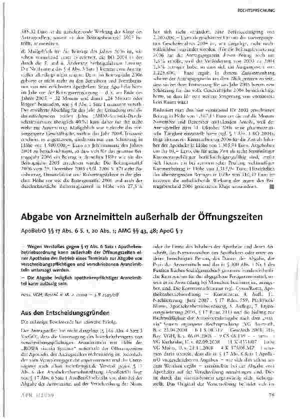 Vorschauseite 1: Abgabe von Arzneimitteln außerhalb der Öffnungszeiten