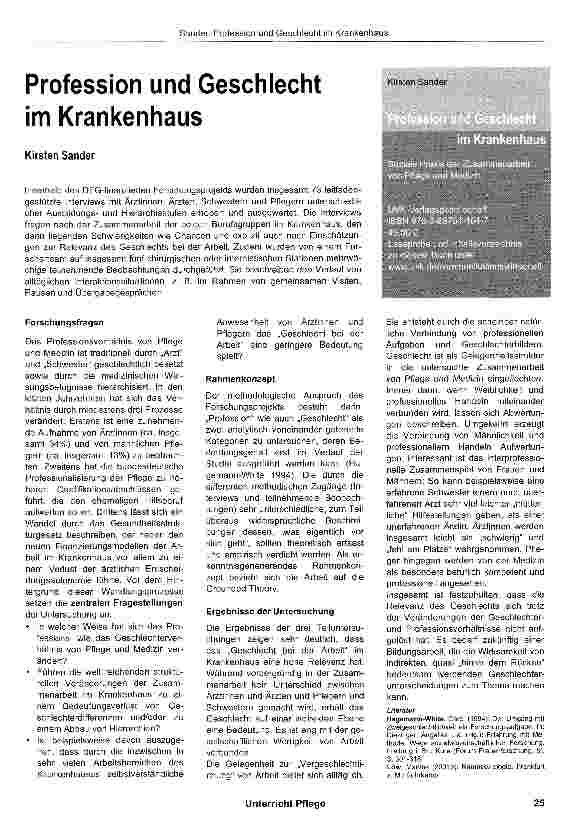 Vorschauseite 1: Profession und Geschlecht im Krankenhaus