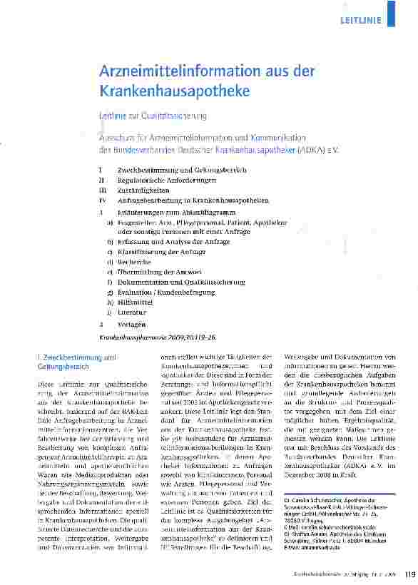 Vorschauseite 1: Arzneimittelinformation aus der Krankenhausapotheke