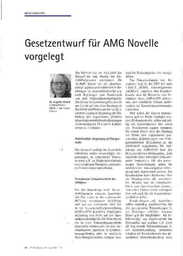 Vorschauseite 1: Gesetzentwurf für AMG Novelle vorgelegt