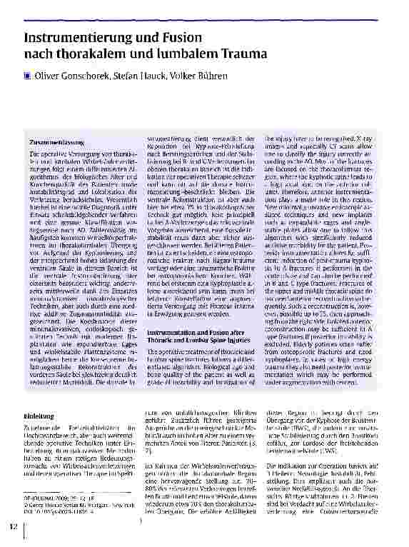 Vorschauseite 1: Instrumentierung und Fusion nach thorakalem und lumbalem Trauma