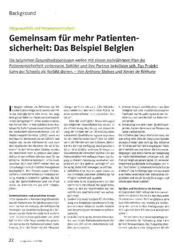 Vorschauseite 1: Gemeinsam für mehr Patientensicherheit: Das Beispiel Belgien