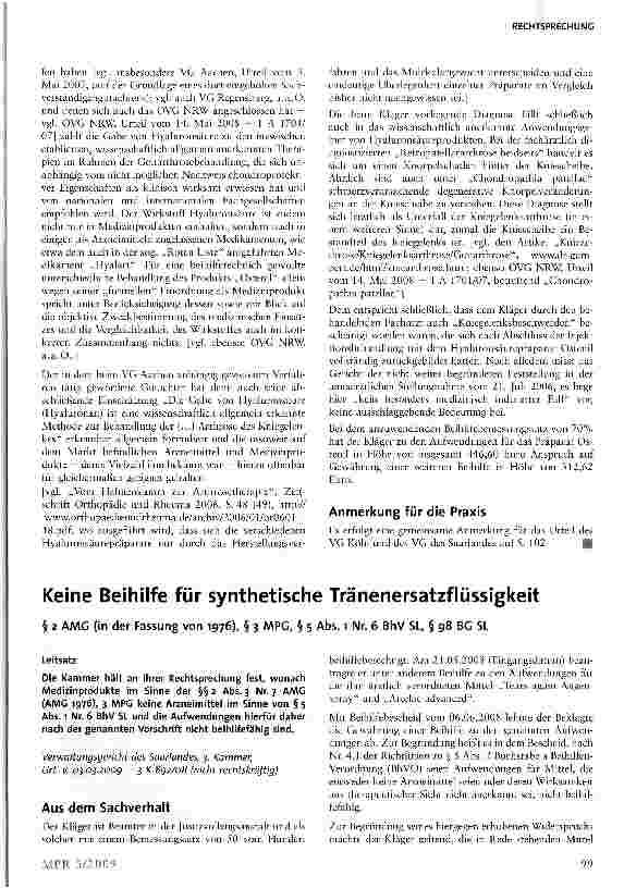 Vorschauseite 1: Keine Beihilfe für synthetische Tränenersatzflüssigkeit