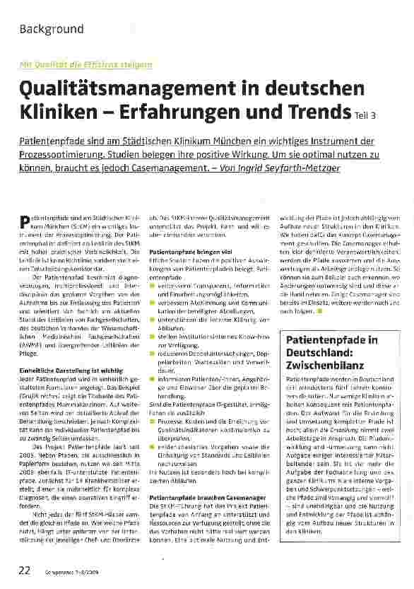Vorschauseite 1: Qualitätsmanagement in deutschen Kliniken - Erfahrungen und Trends Teil 3