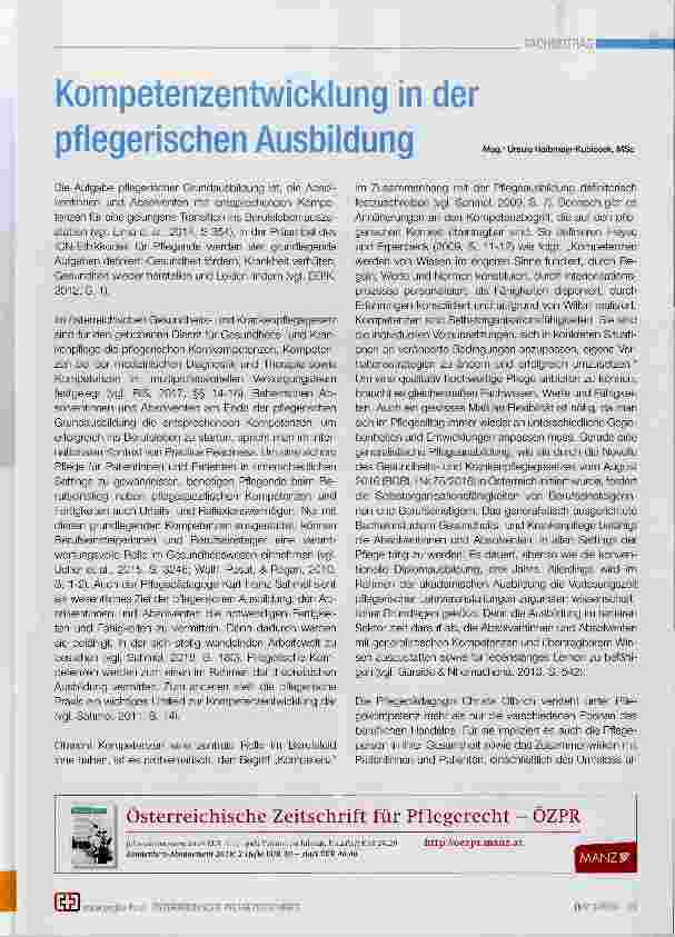 Vorschauseite 1: Kompetenzentwicklung in der pflegerischen Ausbildung