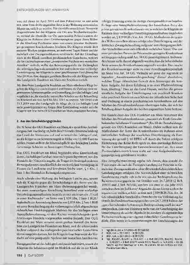 Vorschauseite 2: Passivlegitimation des Landes für Schmerzensgeldansprüche wegen Fixierung und Zwangsmedikation ohne richterliche Genehmigung