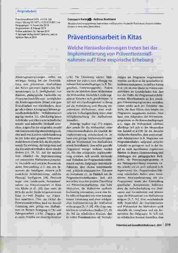 Vorschauseite 1: Präventionsarbeit in Kitas