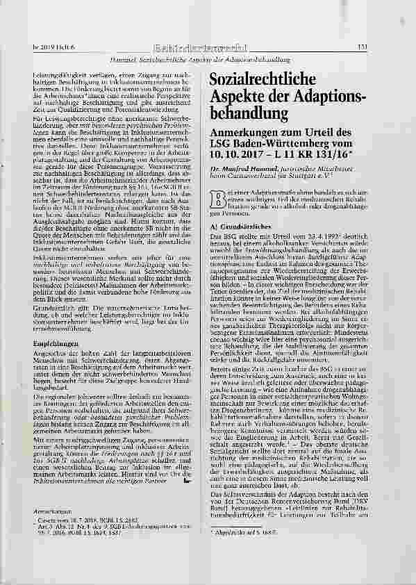 Vorschauseite 1: Sozialrechtliche Aspekte der Adaptionsbenandlimg