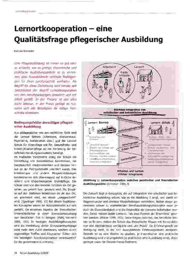 Vorschauseite 1: Lernortkooperation - eine Qualitätsfrage pflegerischer Ausbildung