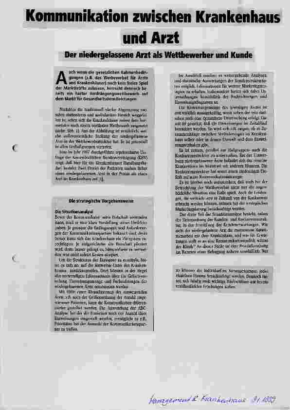 Vorschauseite 1: Kommunikation zwischen Krankenhaus und Arzt Der niedergelassene Arzt als Wettbewerber und Kunde