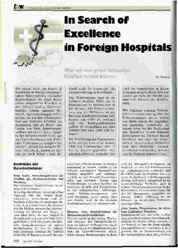Vorschauseite 1: In Search of Excellence in Foreign Hospitals Was wir von guten Schweizer Kliniken lernen können