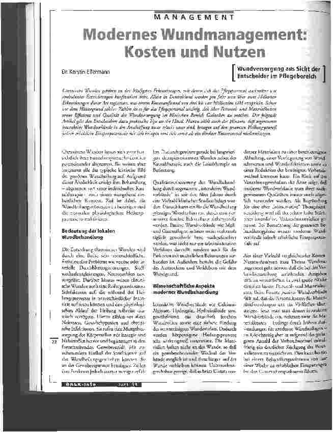 Vorschauseite 1: Modernes Wundmanagement: Kosten und Nutzen Wundversorgung aus der Sicht der Entscheider im Pflegebereich