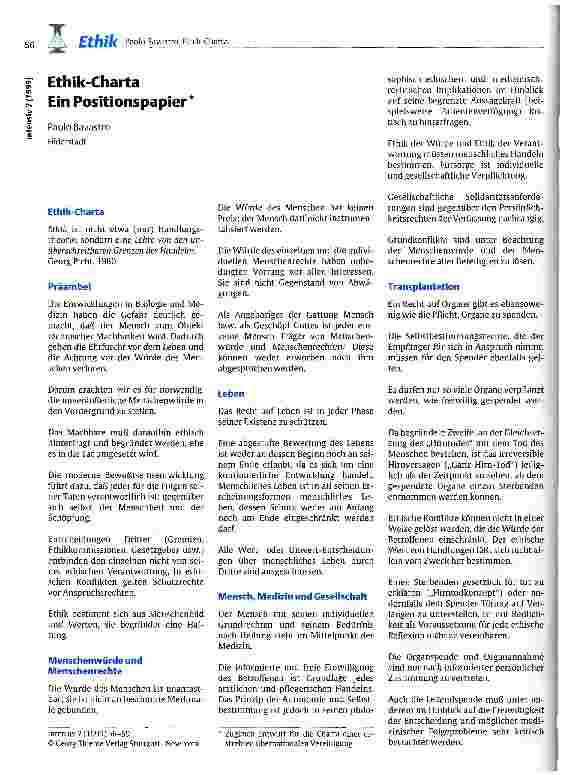 Vorschauseite 1: Ethik-Charta Ein Positionspapier