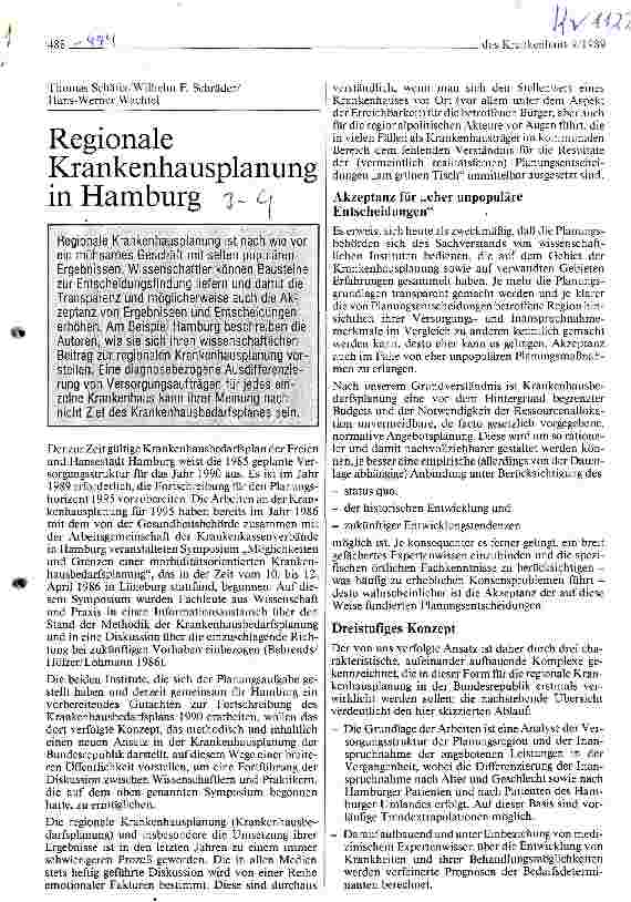 Vorschauseite 1: Regionale Krankenhausplanung in Hamburg