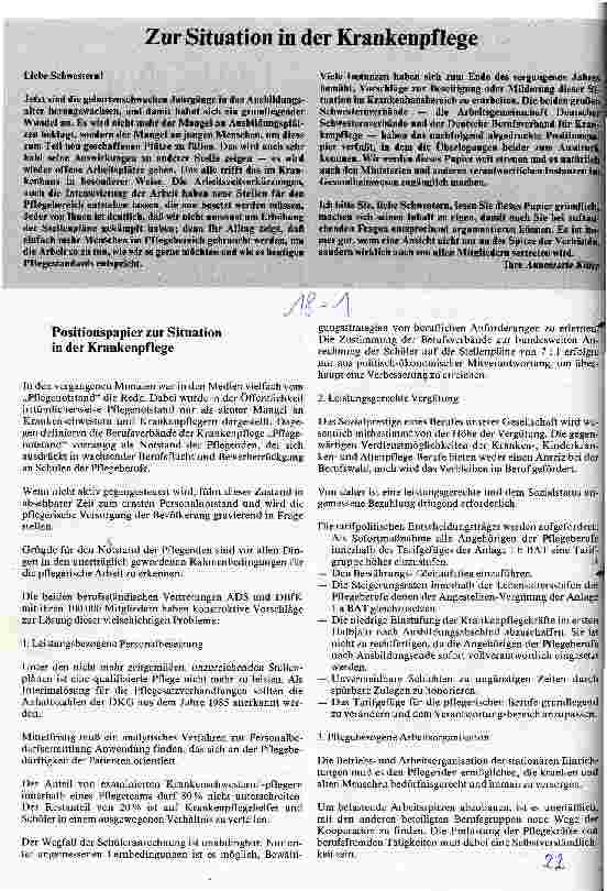 Vorschauseite 1: Positionspapier zur Situation in der Krankenpflege