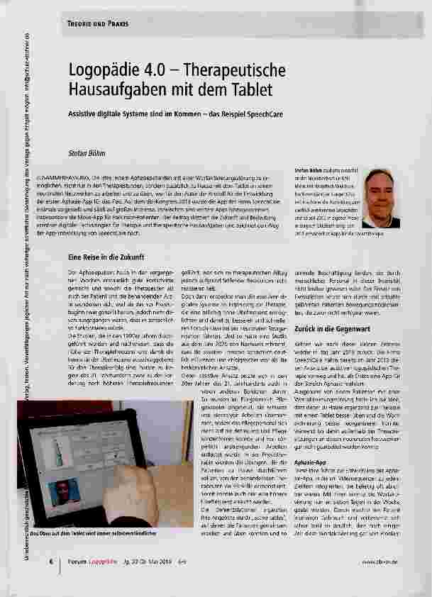 Vorschauseite 1: Logopädie 4.0 - Therapeutische Hausaufgaben mit dem Tablet
