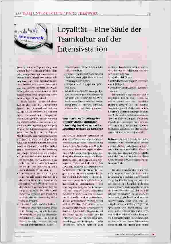 Vorschauseite 1: Loyalität Eine Säule der Teamkultur auf der Intensivstation