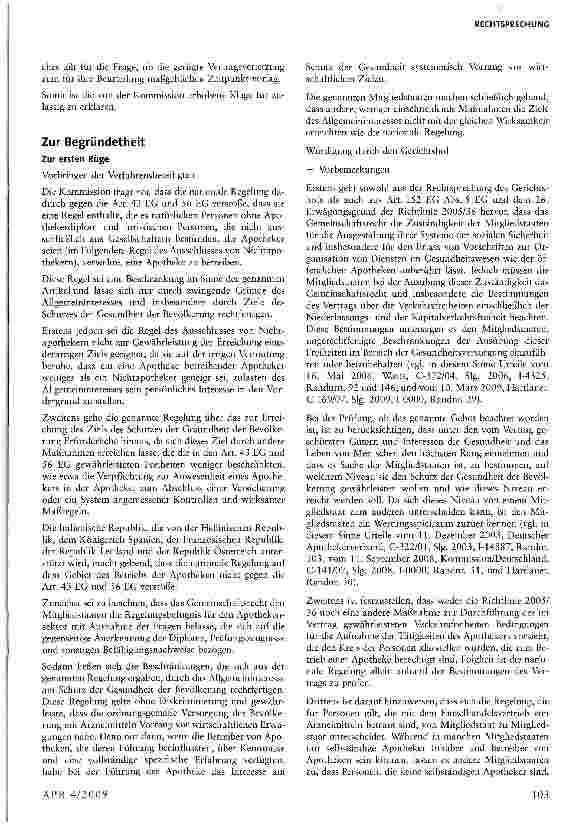 Vorschauseite 4: Besitz und Betrieb einer Apotheke dürfen Apothekern vorbehalten bleiben