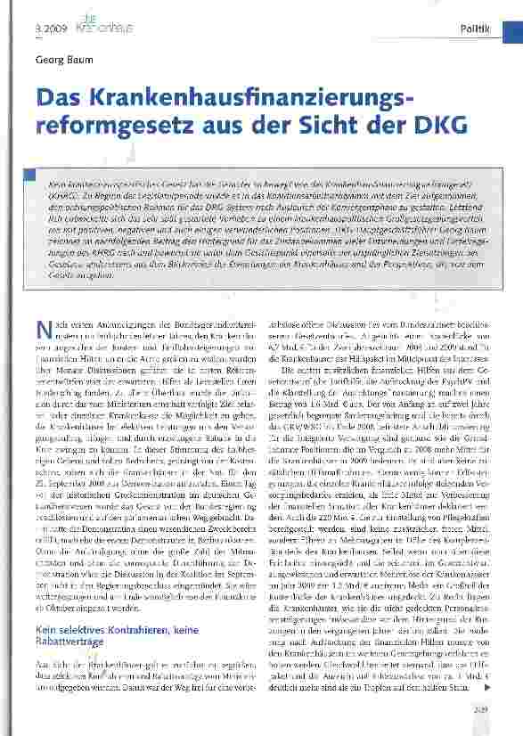 Vorschauseite 1: Das Krankenhausfinanzierungsreformgesetz aus der Sicht der DKG