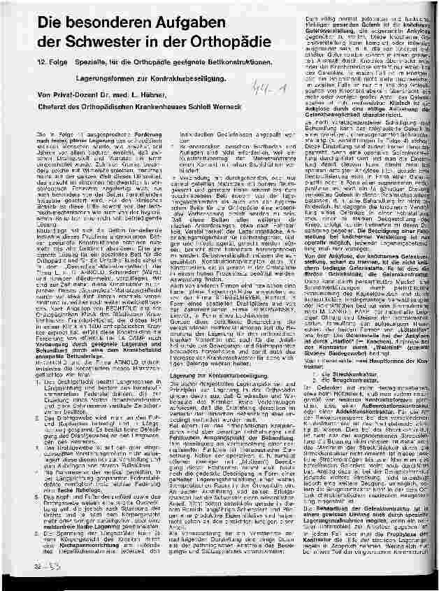 Vorschauseite 1: Die besonderen Aufgaben der Schwester in der Orthopädie 10. Folge: Spezielle Bettkonstruktionen, Lagerungsformen
