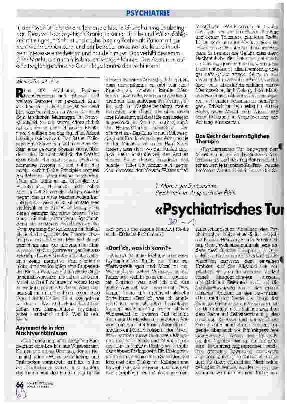 Vorschauseite 1: Psychiatrisches Tun ist immer ein An-tun 1. Münsinger Symposium: Psychiatrie im Anspruch der Ethik