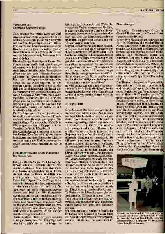 Vorschauseite 3: Krankenpflege - eine neue Zukunft Bericht vom 19. Kongreß des ICN in Seoul/Korea
