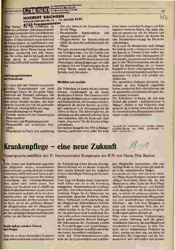 Vorschauseite 4: Krankenpflege - eine neue Zukunft Bericht vom 19. Kongreß des ICN in Seoul/Korea
