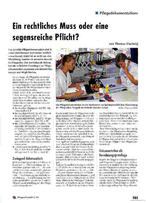 Vorschauseite 1: Ein rechtliches Muss oder eine segensreiche Pflicht? Pflegedokumentation