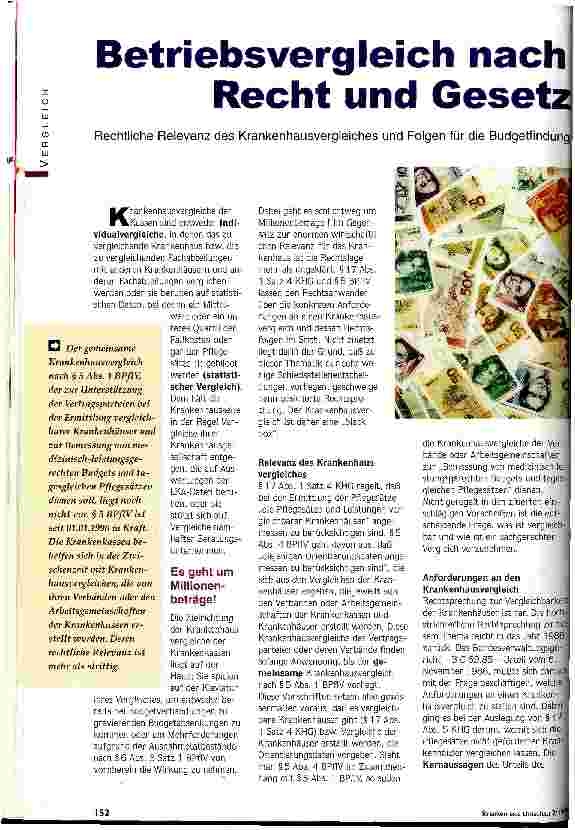 Vorschauseite 1: Betriebsvergleich nach Recht und Gesetz Rechtliche Relevanz des Krankenhausvergleiches und Folgen für die Budgetfindung