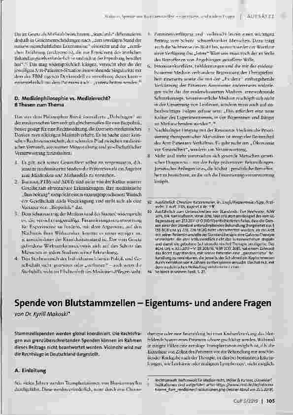 Vorschauseite 1: Spende von Blutstammzellen Eigentumsund andere Fragen