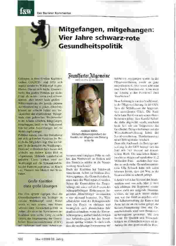 Vorschauseite 1: Mitgefangen, mitgehangen Vier Jahre schwarz-rote Gesundheitspolitik