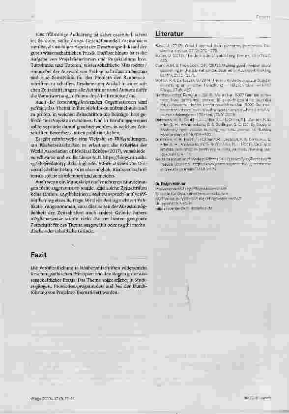 Vorschauseite 2: Räuber in der Wissenschaft Quo vadis Pflegewissenschaft?