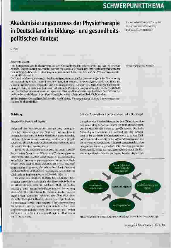 Vorschauseite 1: Akademisierungsprozess der Physiotherapie in Deutschland im bildungsund gesundheitspolitischen Kontext