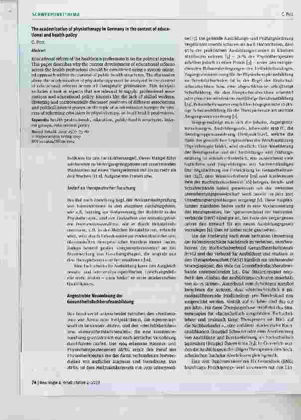Vorschauseite 2: Akademisierungsprozess der Physiotherapie in Deutschland im bildungsund gesundheitspolitischen Kontext
