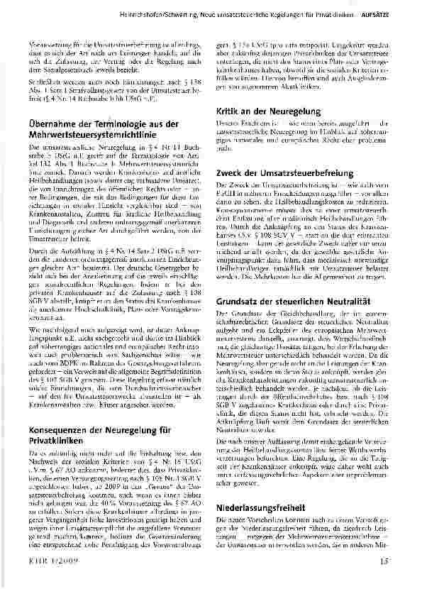 Vorschauseite 2: Neue umsatzsteuerliche Regelungen für Privatkliniken Änderungen durch das Jahressteuergesetz 2009
