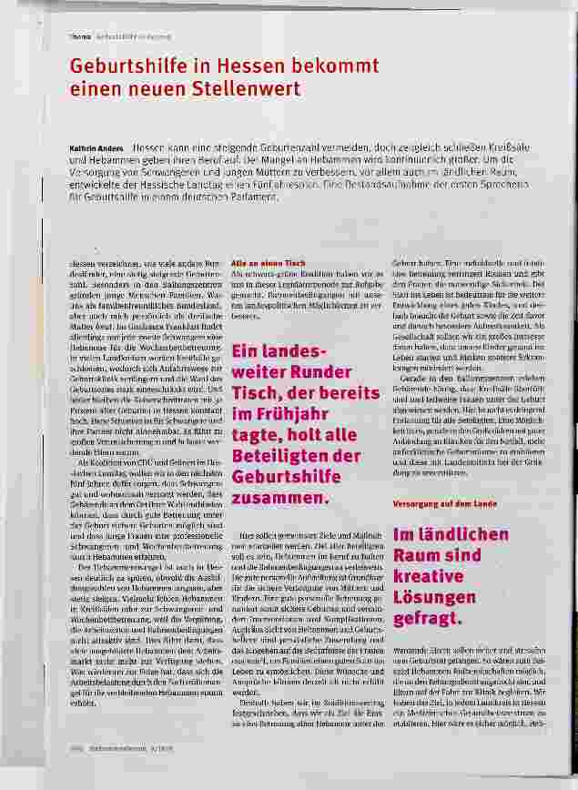 Vorschauseite 1: Geburtshilfe in Hessen bekommt einen neuen Stellenwert