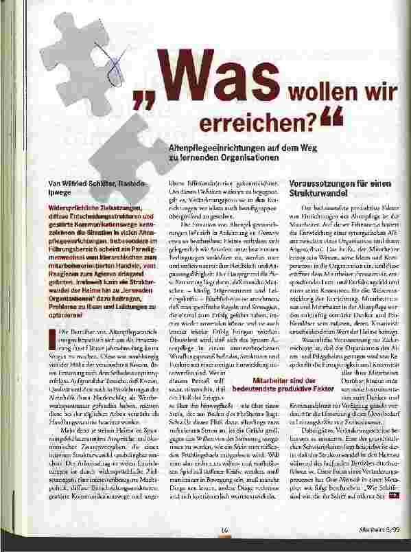 Vorschauseite 1: Was wollen wir nun erreichen? Altenpflegeeinrichtungen