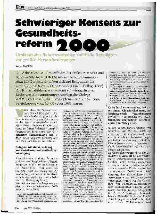 Vorschauseite 1: Schwieriger Konsens zur Gesundheitsreform 2000