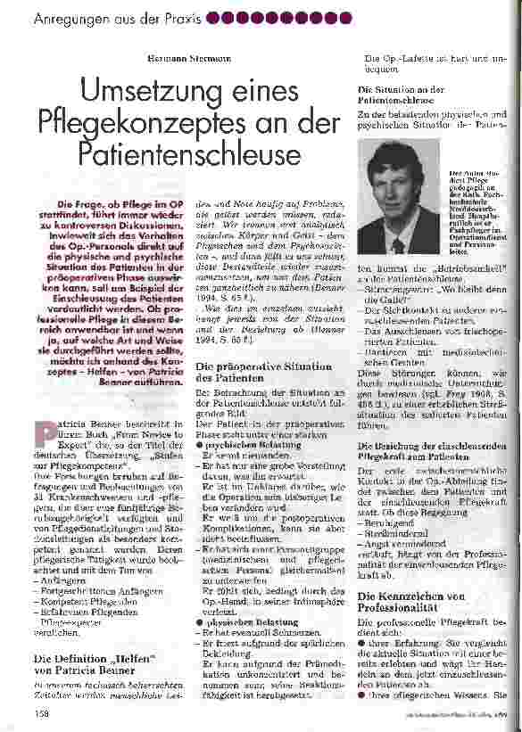 Vorschauseite 1: Umsetzung eines Pflegekonzeptes an der Patientenschleuse