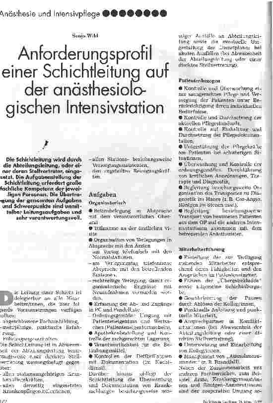 Vorschauseite 1: Anforderungsprofil einer Schichtleitung auf der anästhesiologischen Intensivstation