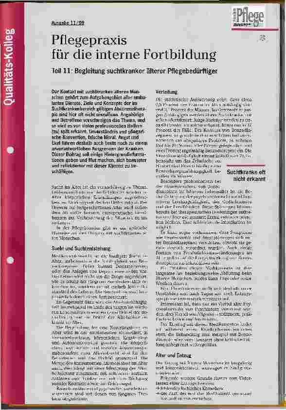 Vorschauseite 1: Pflegepraxis für die interne Fortbildung Teil 11: Begleitung suchtkranker älterer Pflegebedürftiger