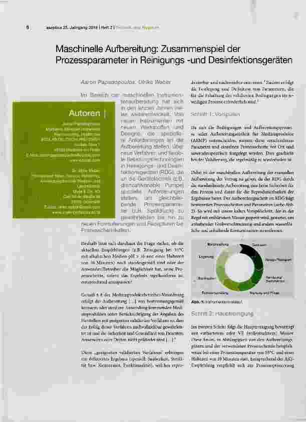 Vorschauseite 1: Maschinelle Aufbereitung: Zusammenspiel der Prozessparameter in Reinigungs -und Desinfektionsgeräten