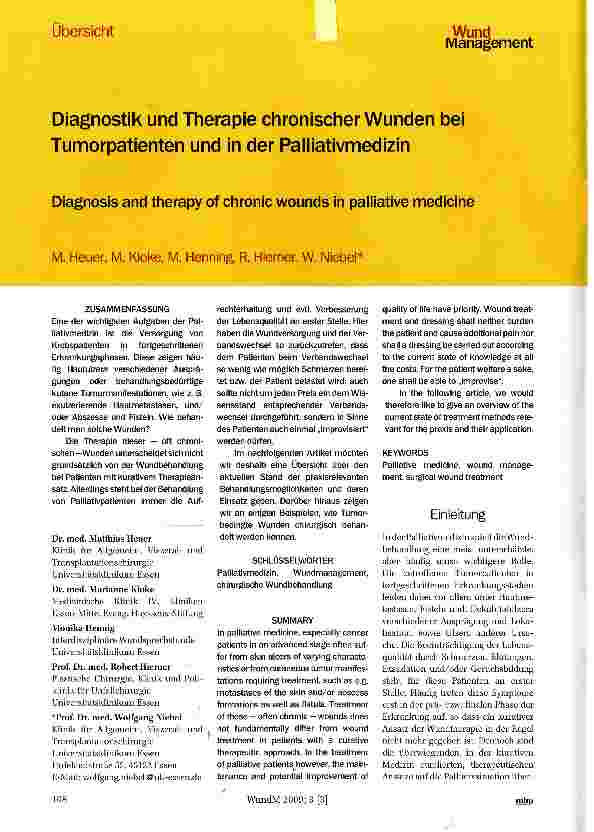 Vorschauseite 1: Diagnostik und Therapie chronischer Wunden bei Tumorpatienten und in der Palliativmedizin