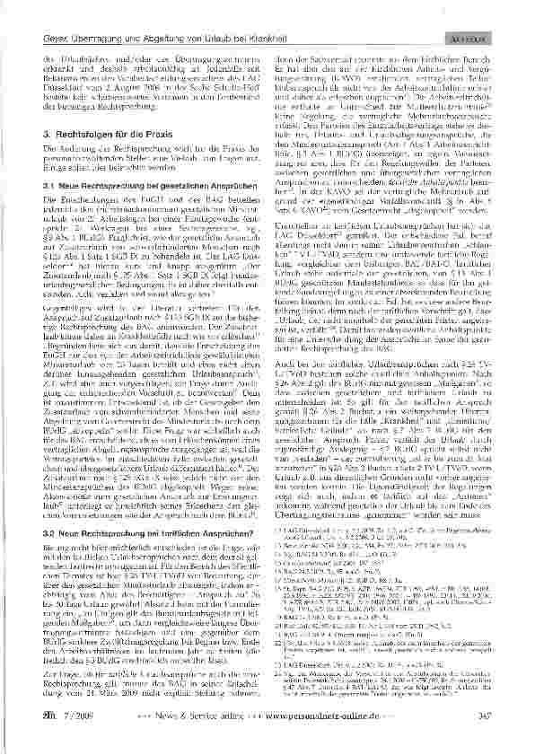 Vorschauseite 2: Übertragung und Abgeltung von Urlaub bei Krankheit: Die Entscheidungen des EuGH vom 20. Januar 2009 und des BAG vom 24. März 2009 in der Praxis der Anwender des TV-L und TVöD