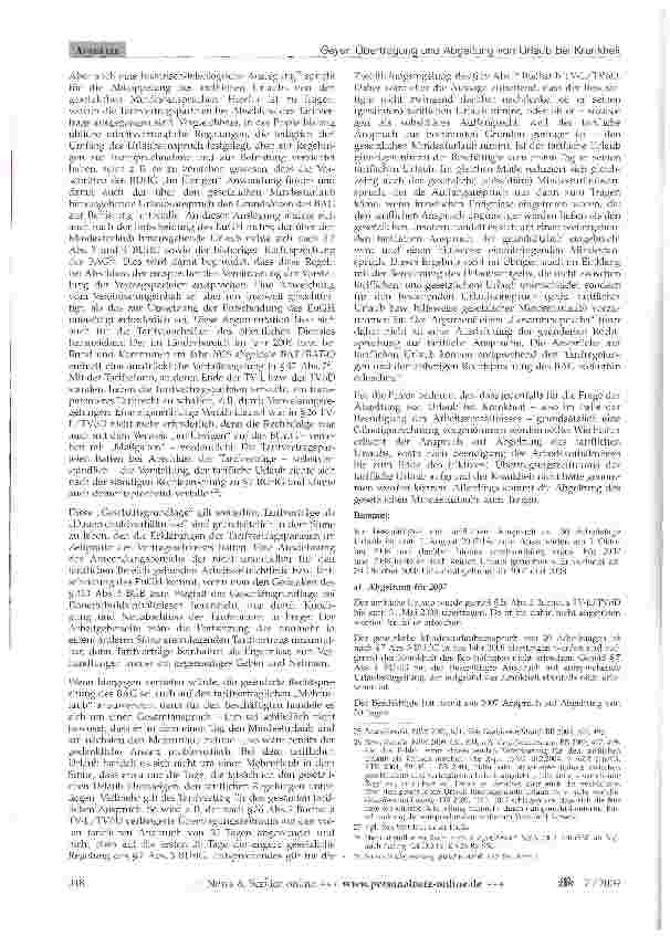 Vorschauseite 3: Übertragung und Abgeltung von Urlaub bei Krankheit: Die Entscheidungen des EuGH vom 20. Januar 2009 und des BAG vom 24. März 2009 in der Praxis der Anwender des TV-L und TVöD