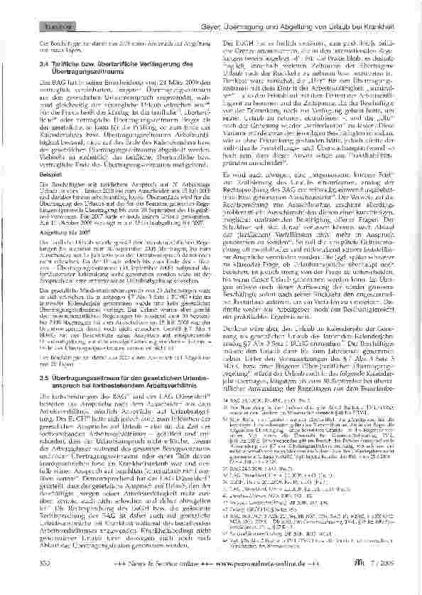 Vorschauseite 5: Übertragung und Abgeltung von Urlaub bei Krankheit: Die Entscheidungen des EuGH vom 20. Januar 2009 und des BAG vom 24. März 2009 in der Praxis der Anwender des TV-L und TVöD