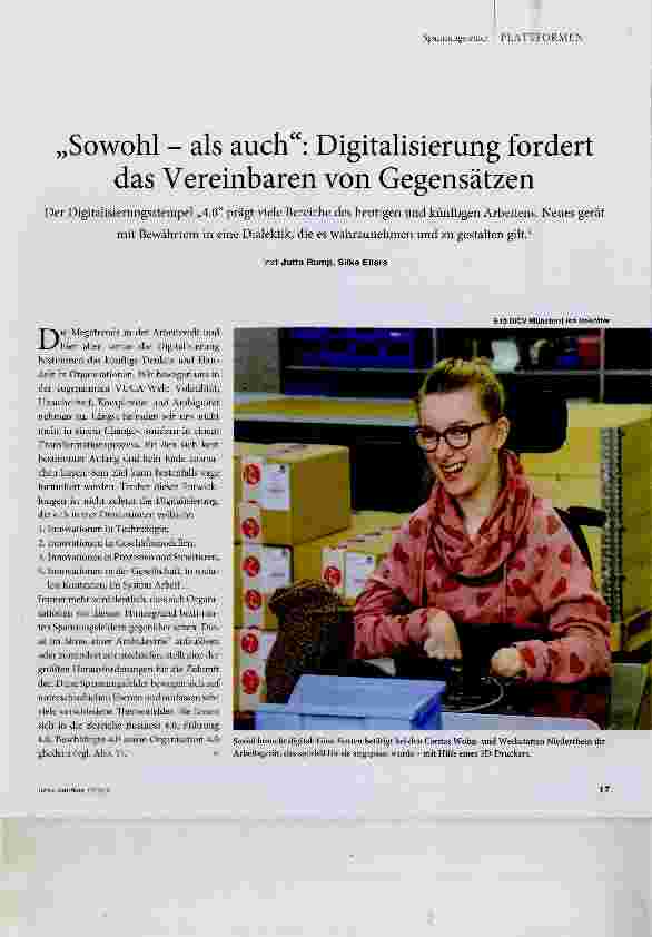 Vorschauseite 1: „Sowohl - als auch“: Digitalisierung fordert das Vereinbaren von Gegensätzen