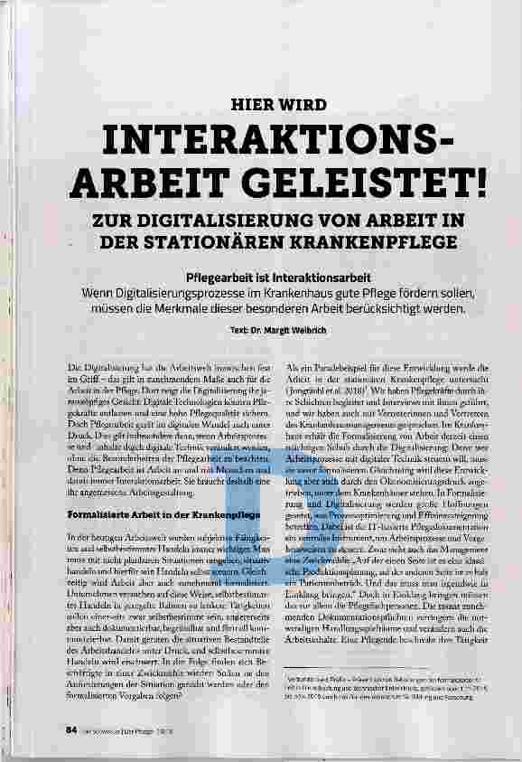 Vorschauseite 1: INTERAKTIONSARBEIT GELEISTET! ZUR DIGITALISIERUNG VON ARBEIT IN DER STATIONÄREN KRANKENPFLEGE